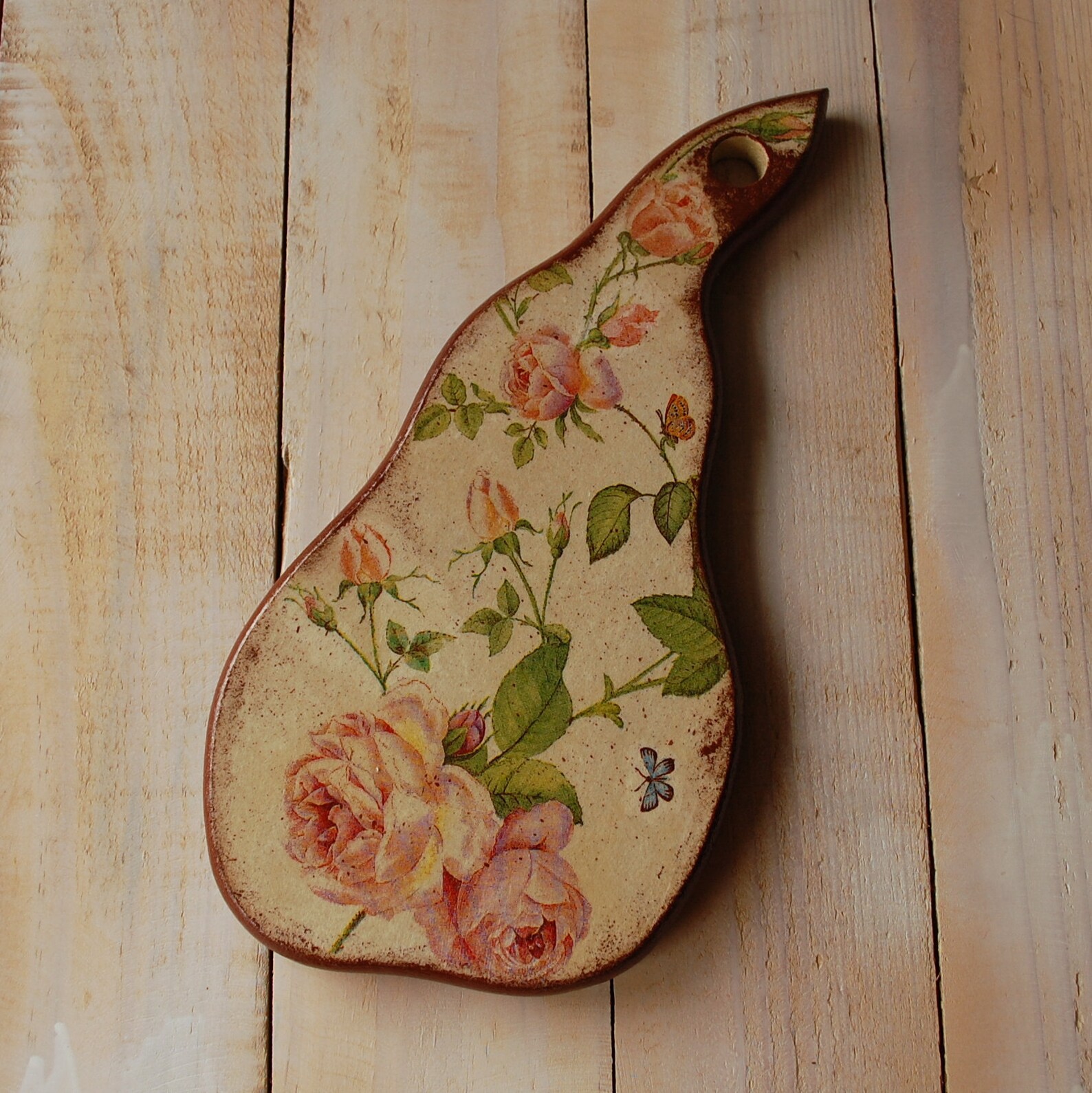 Wooden Decoupage Cutting Board Roses ornament Decorative Wood Etsy