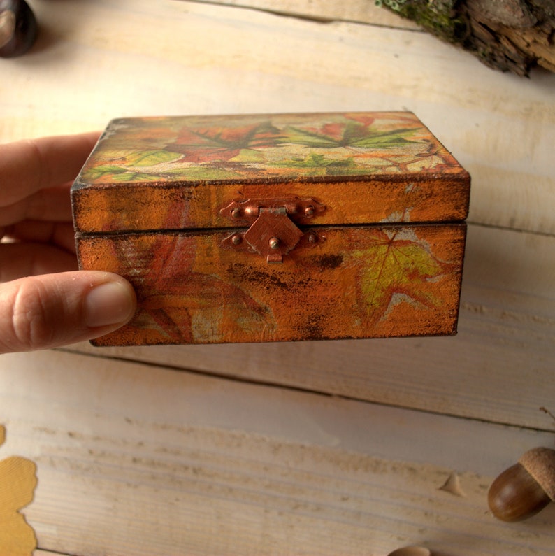Wooden Decoupage box Fall ornament Autumn leaves Fall mood | Etsy