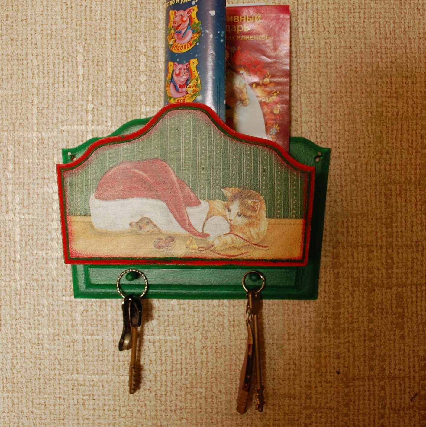 Wooden Decoupage Key Holder Envelop holder Christmas motive Etsy 日本