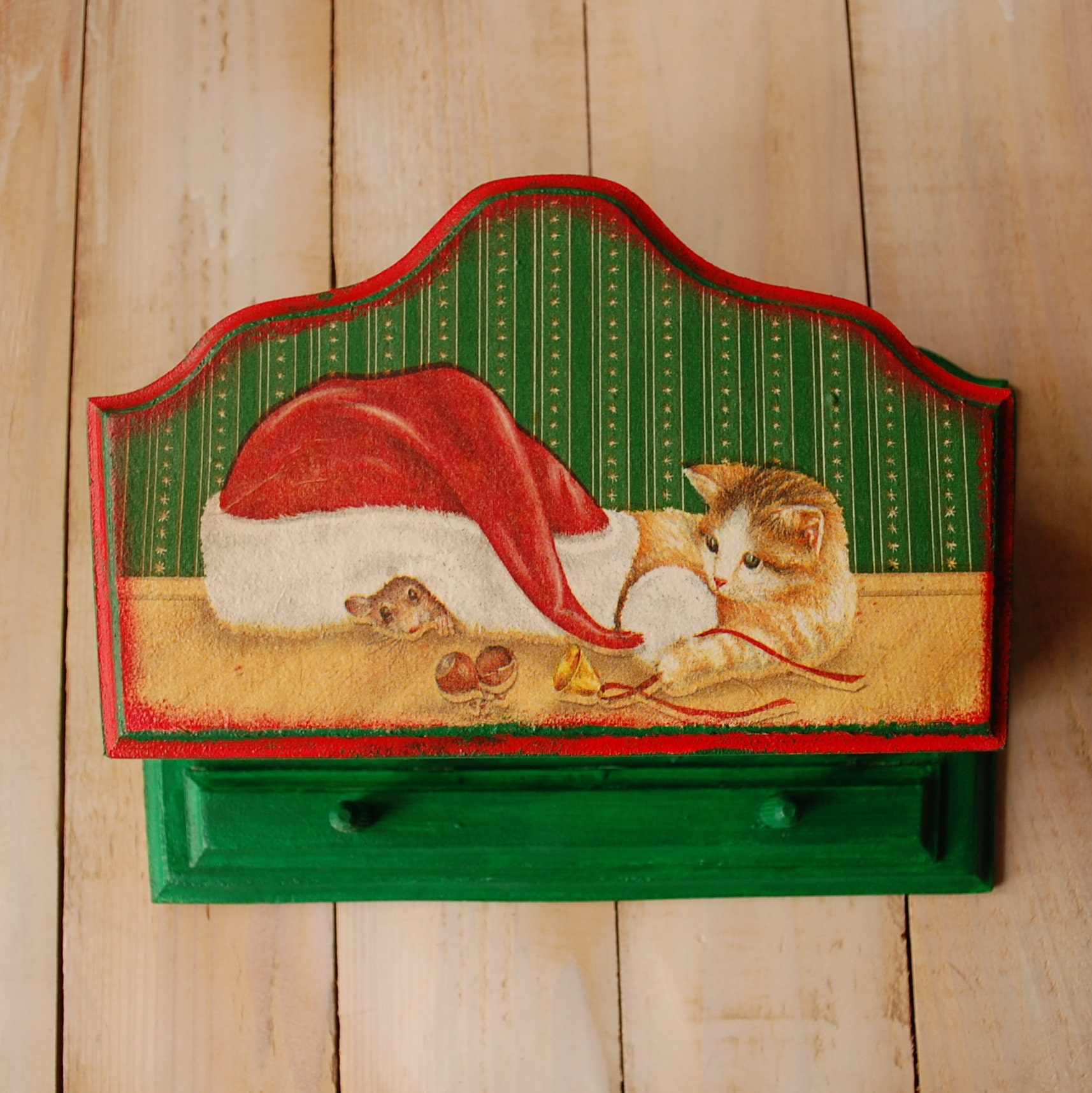 Wooden Decoupage Key Holder Envelop holder Christmas motive Etsy 日本