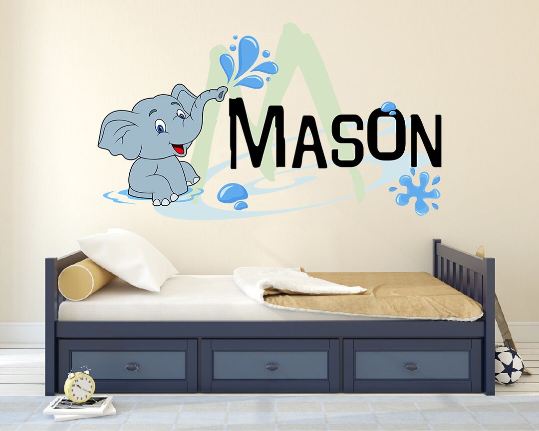 Cute Elephant Name Decal Personalized Name Decal Name Sticker Custom