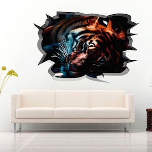 Tiger 3D Wall Decal, Wall Sticker - Removable Vinyl Sticker - Mural Wall Art - Home Decor | Kids Wall Decal | Bedroom Decal | Vinyl Sticker