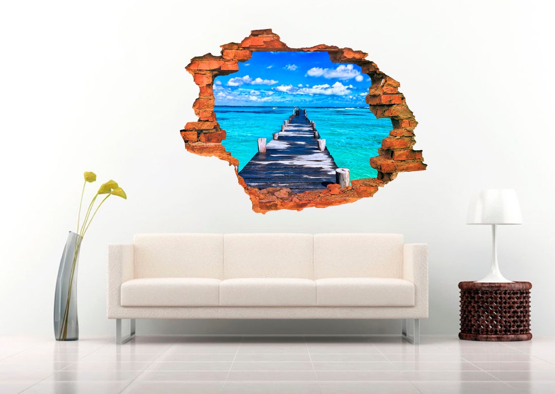 Ocean Pier 3D Wall Decal, Wall Sticker Removable Vinyl Sticker Mural