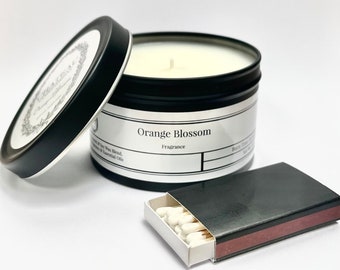 Orange Blossom Hand Poured Natural Coconut & Soy Vegan Wax Scented Tin Travel Candle | Small Batch | Perfect Holiday/ Christmas Gift