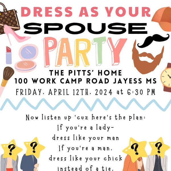 Dress As Your Spouse Party Invitation, INSTANT DOWNLOAD (With Canva)