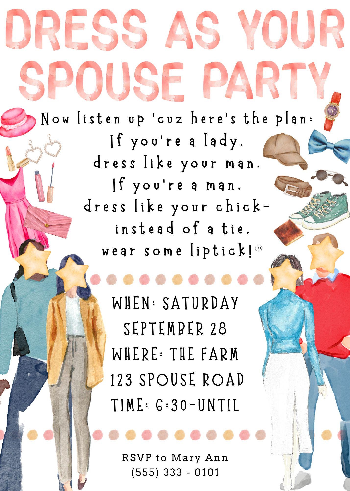 Dress as Your Spouse Party 3, INSTANT DOWNLOAD (with Canva) - Etsy Ireland
