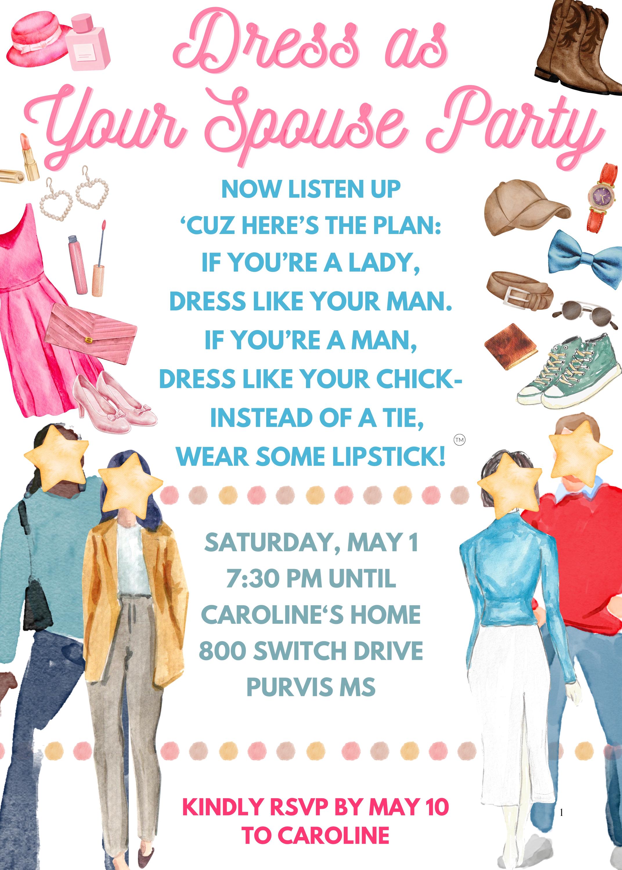 Dress As Your Spouse Party 3, INSTANT DOWNLOAD (with Canva)