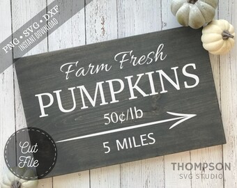 Granja calabazas frescas SVG archivo de corte, signo de calabaza DXF, otoño rústico, archivo de corte de signo de granja, PNG