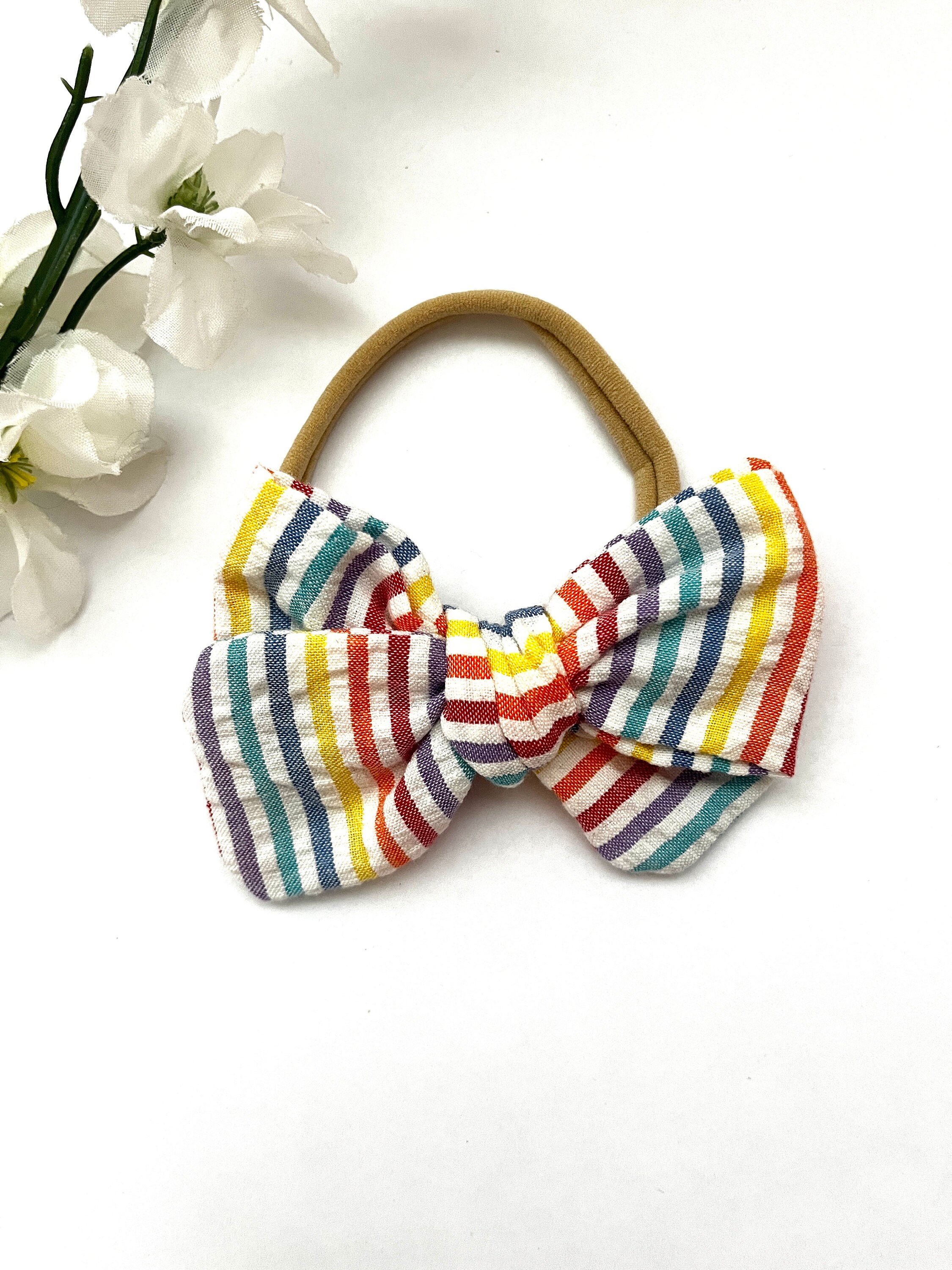 Multicolor Bow Handtied Bow Fabric Bow Nylon Headband Etsy