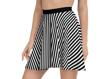 Black and White Striped Skater Skirt | Beetlejuice Flare Skirt | Party Skirt | Gothic Clothing