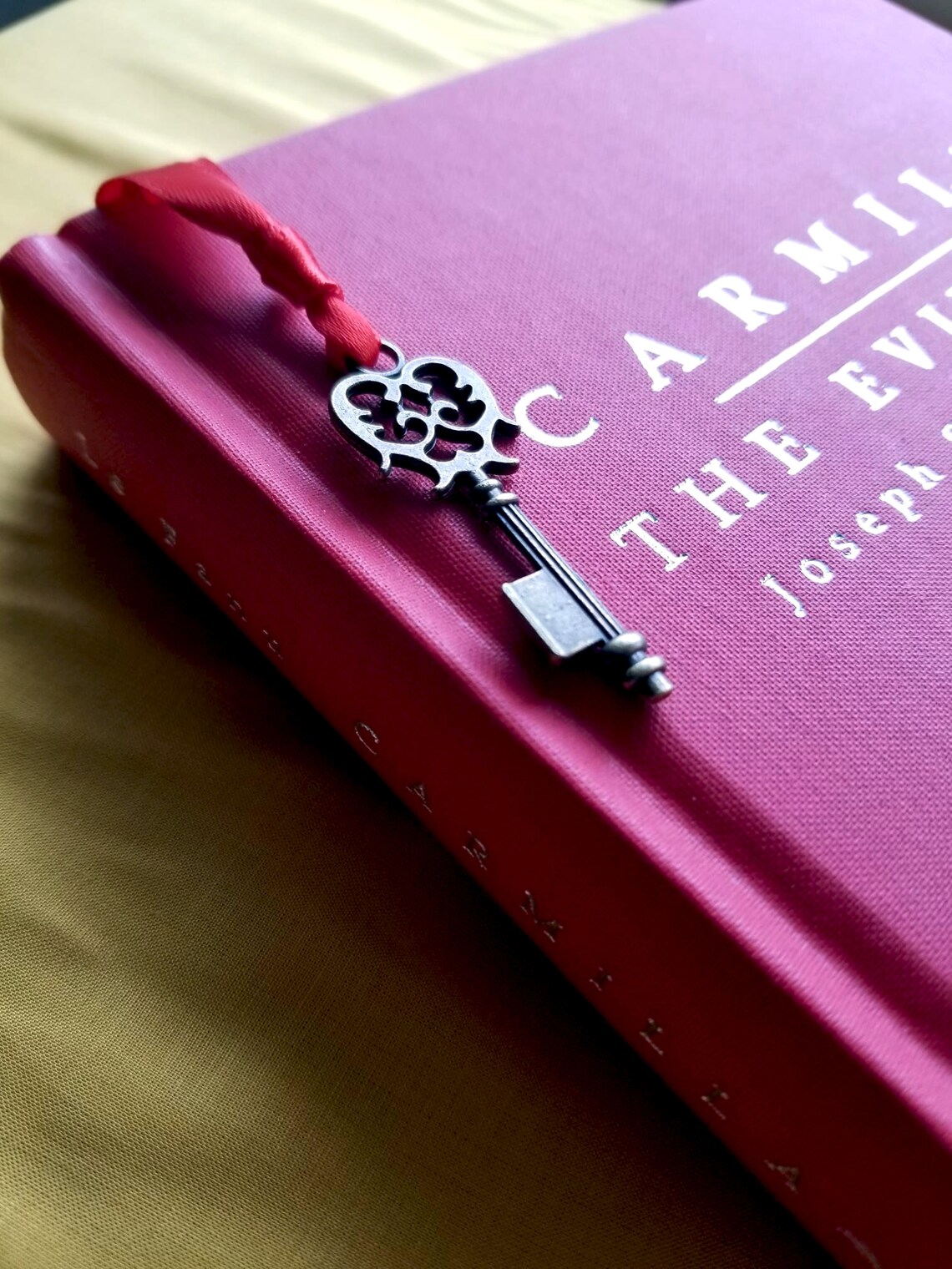 Skeleton Key Bookmark, Heart Shaped Key Bookmark, Bronze Key, Red Satin ...