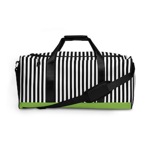 Beetlejuice Duffle Bag | Black and White Striped Tote Bag | Halloween Weekender Bag | Travel Bag | Striped Overnight Bag | Gothic Duffle Bag