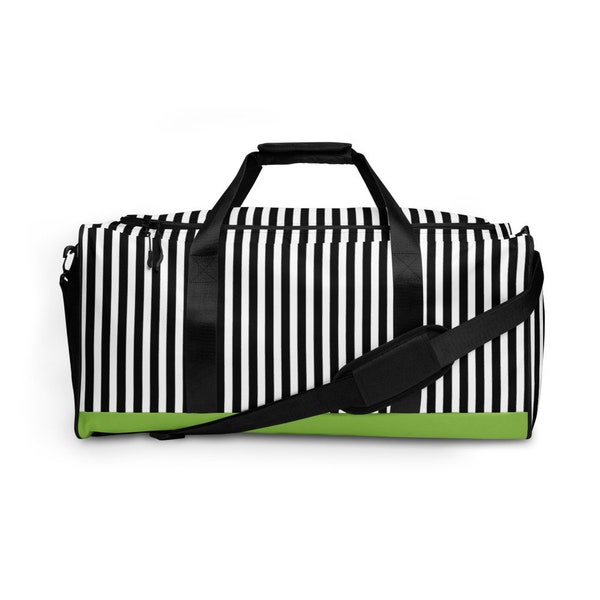 Beetlejuice Duffle Bag | Black and White Striped Tote Bag | Halloween Weekender Bag