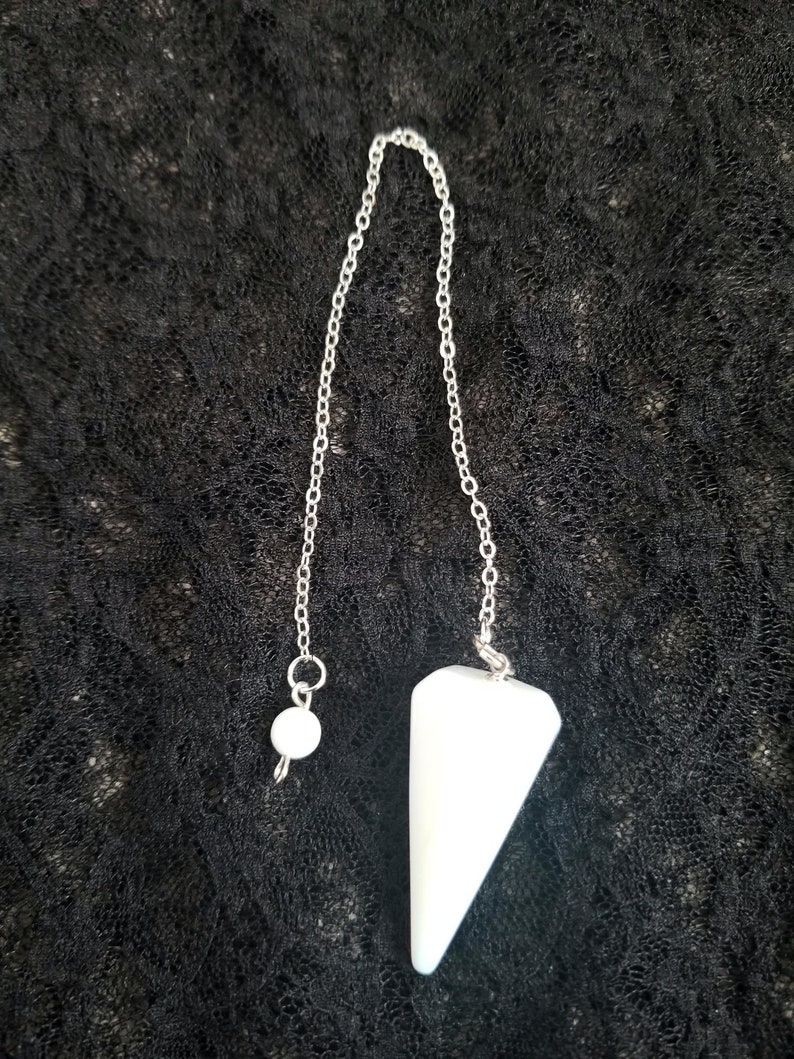 Opalite Glass Crystal Pendulum With Silver Plated Chain Opalite Glass Point Pendulum Healing Dowsing Energy Balancing image 5