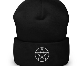 Pentagram Cuffed Beanie | Gothic Beanie | Winter Beanie | Black Cuffed Beanie | Witch Beanie