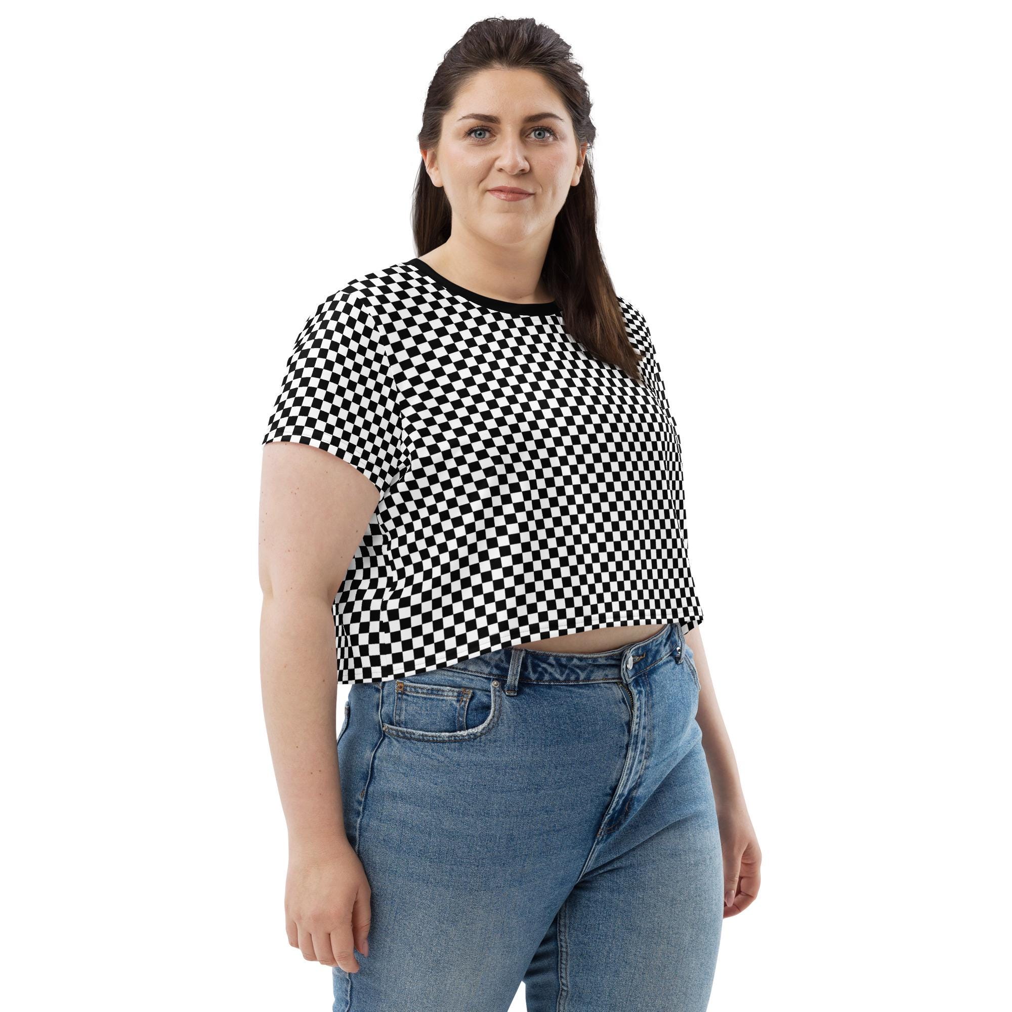 Checkered Crop Top | Checkers Cropped Tee | Black and White Shirt ...