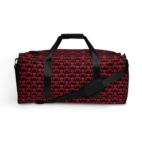 Gothic Girl Print Duffle Bag | Edgy Pattern | Red Weekender Bag with Strap | Overnight Duffle | Travel Bag