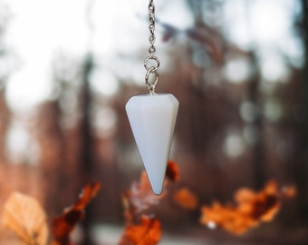 Opalite Glass Crystal Pendulum With Silver Plated Chain | Opalite Glass Point Pendulum | Healing Dowsing Energy Balancing