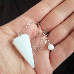 Opalite Glass Crystal Pendulum With Silver Plated Chain Opalite Glass Point Pendulum Healing Dowsing Energy Balancing image 3