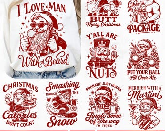 Rude Christmas PNG Bundle, Edgy Snarky Holiday Humor Santa Skeleton Nutcracker Naughty Festive Retro Funny Xmas Trendy Sublimation PNG