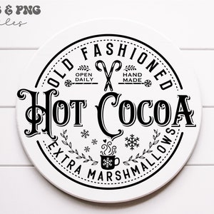 Varm choklad svg-paket, julskylt med varm choklad svg, Hot Cocoa Company svg, gammaldags varm choklad svg, varm choklad serveras här svg bild 3