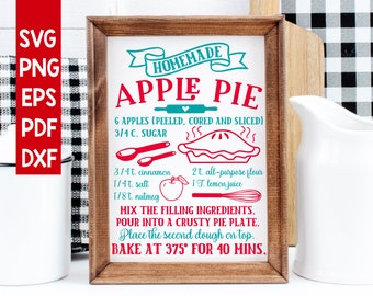 Apple pie Recipe svg,Farmhouse Kitchen svg,Apple pie Recipe cut file,Fall svg