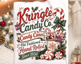 Kringle Candy Co PNG, Vintage Candy Cane Christmas, Retro Holiday Candy Shop