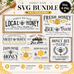 Ensemble de fichiers SVG pour panneaux « Miel », panneau « Ferme », miel frais de la ferme, ferme d'abeilles, cuisine de ferme