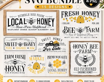Honungsskylt SVG-paket, bondgårdsskylt svg, gårdsfärsk honung svg, humla gård svg, bondgårdskök svg
