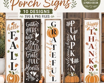Fall Porch Sign svg Bundle, Thanksgiving Porch sign svg, Fall Welcome sign svg, Autumn vertical sign svg