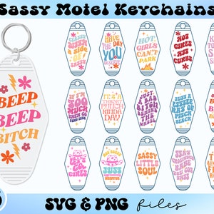Sassy Motel sleutelhanger SVG-bundel, Funny Motel sleutelhanger SVG, Retro Hotel sleutelhanger SVG, Hot Girls Hit Curbs SVG, Keys To The Shit Show SVG