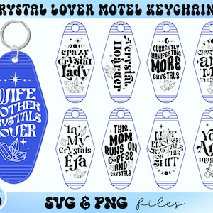Crystal Motel sleutelhanger SVG bundel, Crystal Lover Hotel sleutelhanger SVG, hekserij sleutelhanger SVG, Crystal zeggen SVG, Crazy Crystal Lady SVG
