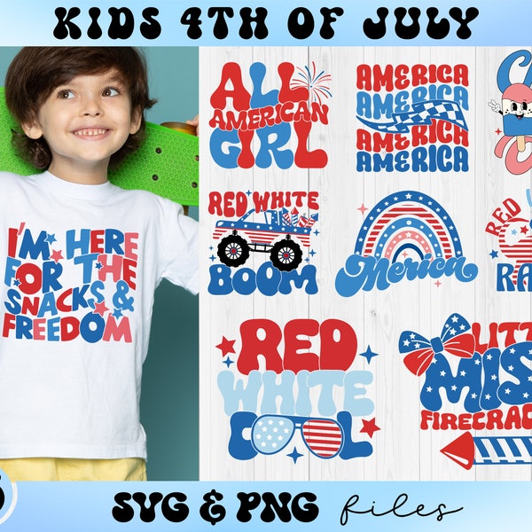 Kids 4th of July SVG Bundle, Patriotic Toddler svg, Retro Fourth of July svg, All American Boy svg, All American Girl svg