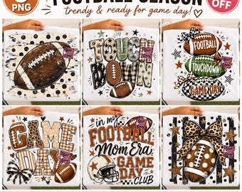 Preppy Football PNG, Coquette Game Day PNG, Leopard Football Mom, Touchdown PNG