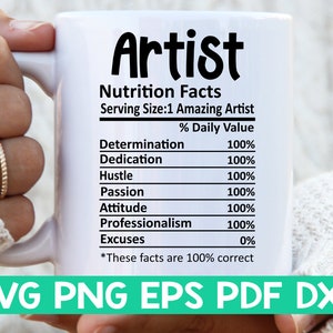 Artiste Nutrition Facts svg, Artist Nutritional Facts svg, Artist shirt svg, Gift for Artist svg, Artist cut file svg, Mug svg file