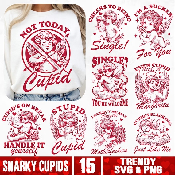 Snarky Cupid SVG Bundle, Retro Sarcastic Vday svg, Trendy Funny Cupid svg, Sassy Cupid Valentine's Day svg, Adult Humor Vday svg