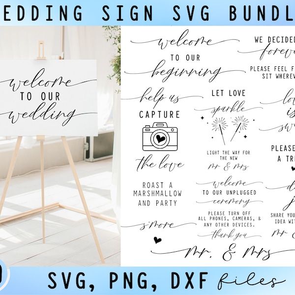 Wedding Sign SVG Bundle, Wedding Quote SVG Set, Cards and Gifts svg, Welcome to our Wedding svg, Bride and Groom svg, Wedding Reception Svg