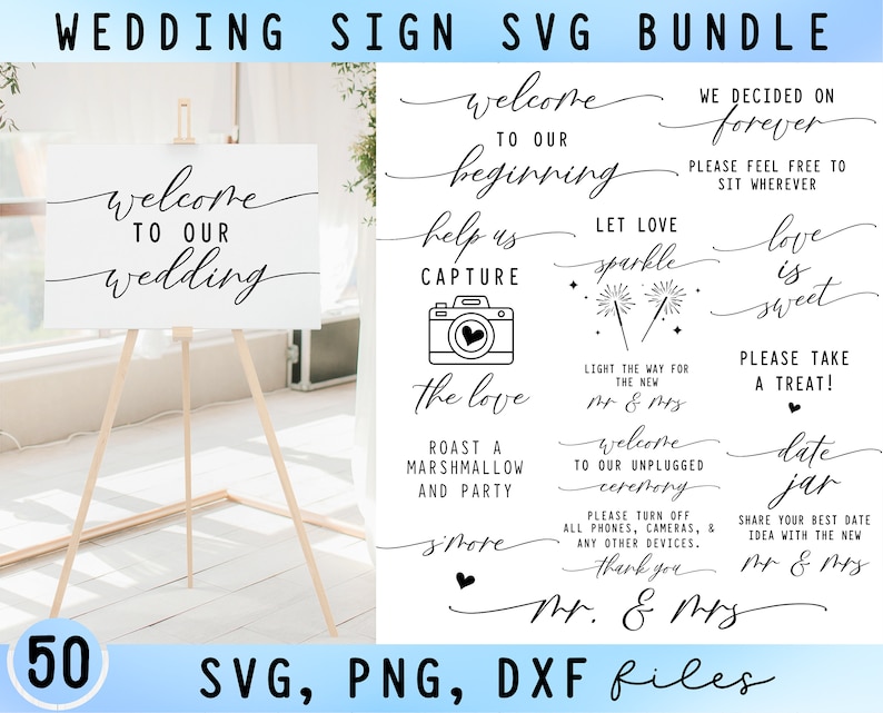Wedding Sign SVG Bundle, Wedding Quote SVG Set, Cards and Gifts svg, Welcome to our Wedding svg, Bride and Groom svg, Wedding Reception Svg image 1