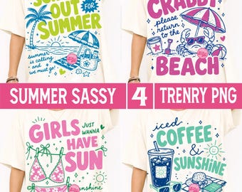 Sassy Summer Beach PNG Bundle, Preppy Coastal Vibes Girls Just Wanna Have Sun Crabby Mood Coffee Sunshine Vacation Trendy