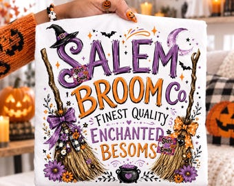 Salem Broom Co PNG, Enchanted Besoms, Vintage Witch Halloween Decor