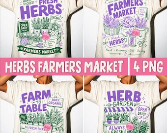 Herbs Farmers Market PNG Bundle, Preppy Garden Herb Lover Lavender Basil Rosemary Cottagecore Fresh Market Summer Sublimation