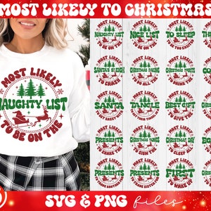 Meest waarschijnlijk tot Kerstmis SVG-bundel, familie kerstshirts SVG, kerstploeg SVG, bijpassende kerst SVG