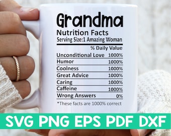 Grandma Nutrition Facts svg,Grandma Nutritional Facts svg,Grandma shirt svg,Gift for Grandma svg,Grandma cut file svg,Mug svg file