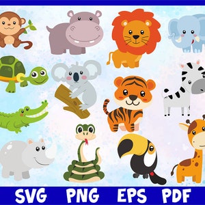 Safari animaux svg, clipart Animal, Jungle animaux svg, Zoo animaux svg, Shower de bébé, Lion svg, svg tigre, éléphant svg, images svg bébé, tortue svg