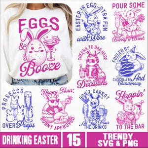 Bundle de Pâques SVG PNG drôle, chemise de vin drôle svg, svg alcool de Pâques rétro, humour potable svg, svg sarcastique bunny bunny