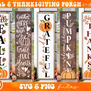 Fall Porch Sign svg Bundle, Thanksgiving Porch sign svg, Fall Welcome sign svg, Autumn vertical sign svg