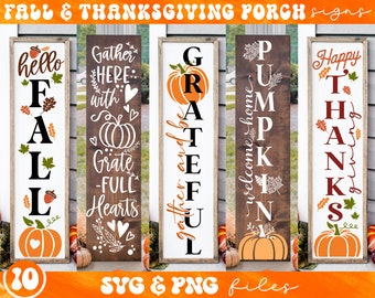 Fall Porch Sign svg Bundle, Thanksgiving Porch sign svg, Fall Welcome sign svg, Autumn vertical sign svg