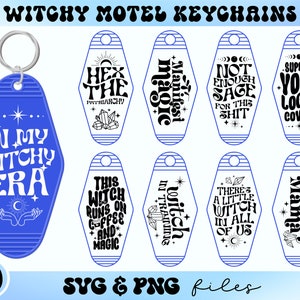 Witchy Motel sleutelhanger SVG-bundel, Magic Hotel sleutelhanger svg, Wicca sleutelhanger svg, mystiek gezegde svg