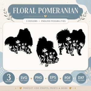 Floral Pomeranian svg,Pomeranian dog svg,Pomeranian wildlflower svg,Pomeranian with flower svg,Pomeranian silhouettes