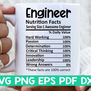 Ingénieur Nutrition Facts svg, Ingénieur Nutritional Facts svg, Ingénieur chemise svg, Cadeau pour Ingénieur svg, Ingénieur coupe fichier svg, Fichier svg Mug